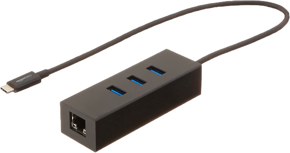 Amazon Basics USB 3.1 Type-C to 3 Port USB Hub with Ethernet Adapter