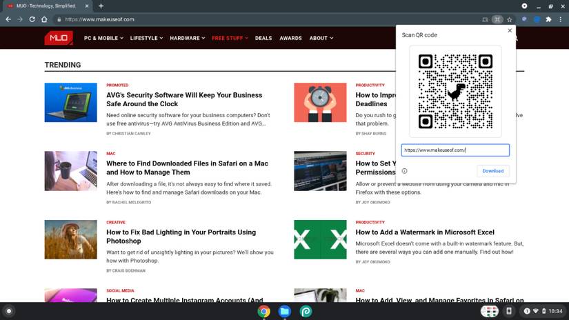Clicking on the QR Code Icon in the Address Bar of Chrome