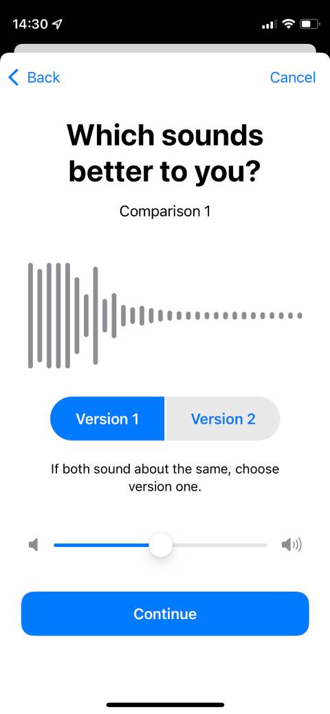 Hearing test comparison in iPhone settings