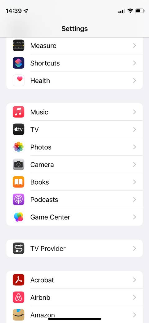Music option in iPhone settings