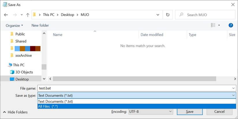 Saving a Text File as a BAT File