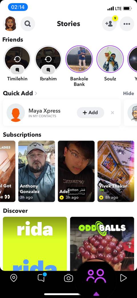 Snapchat Stories tab