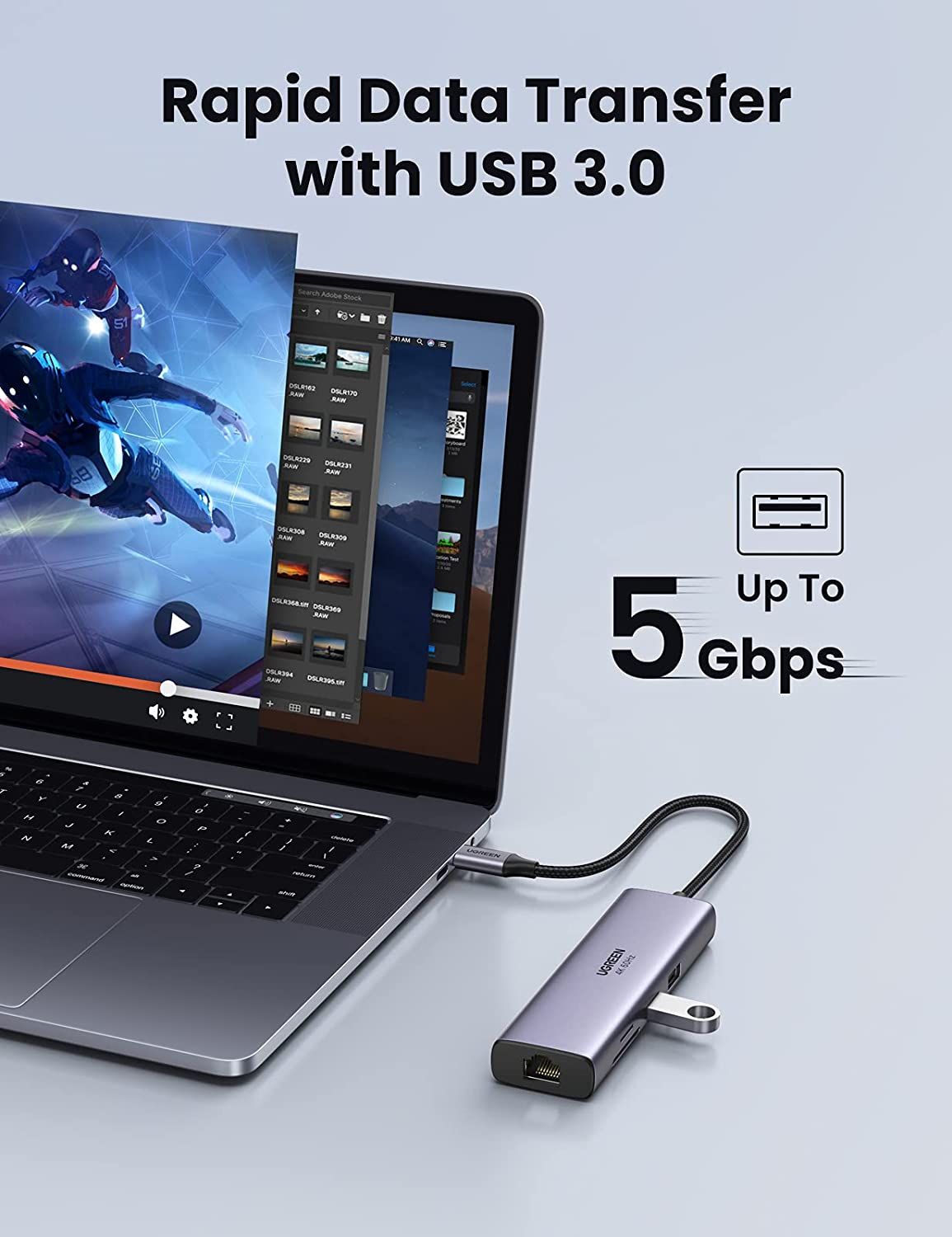 UGreen-USB-C-hub with 3x USB-A ports