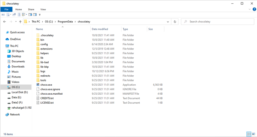 chocolatey installation folder file explorer