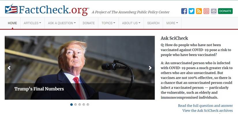 Fact-checking website interface
