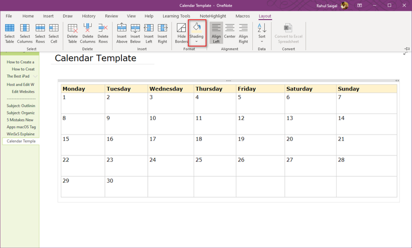 Onenote Due Date How to Create a OneNote Calendar Template