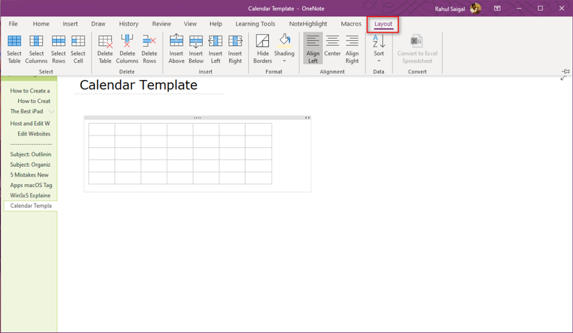 How to Create a OneNote Calendar Template
