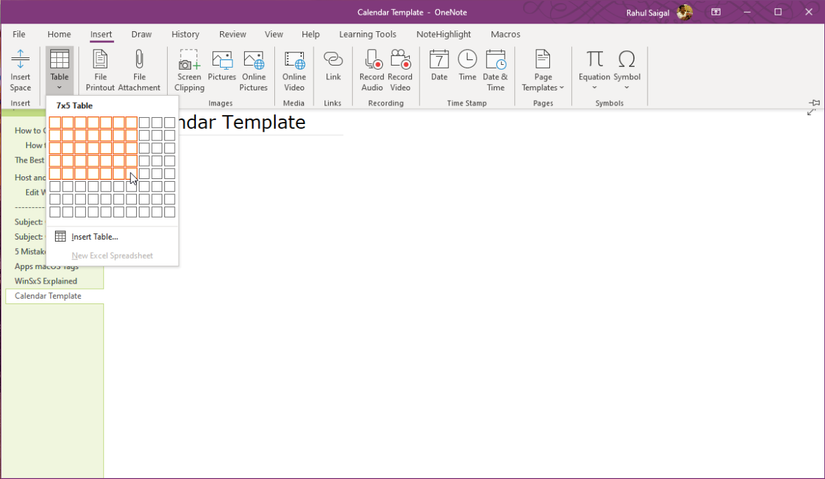 How to Create a OneNote Calendar Template