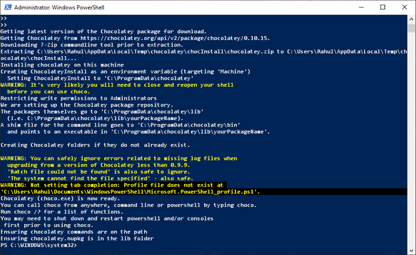 install chocolatey through powershell