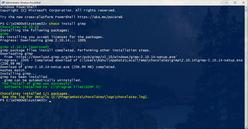 installing gimp through chocolatey