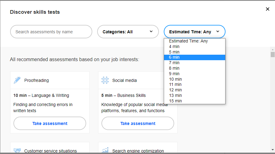 Screenshot of skill assessment page on Indeed