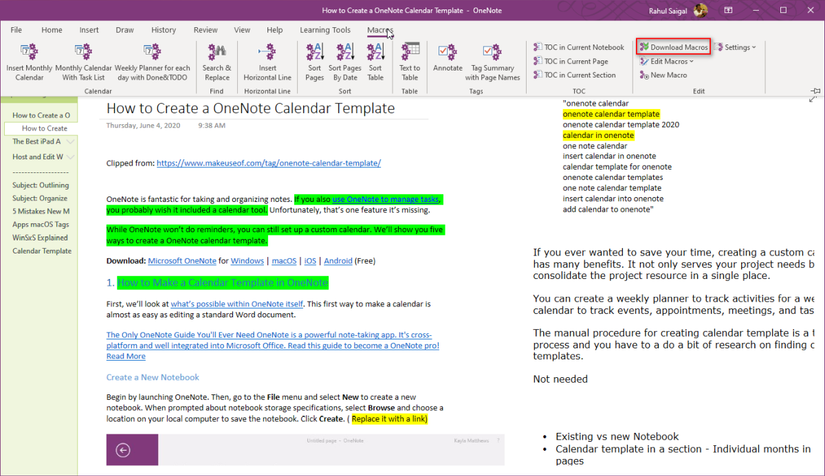 How to Create a OneNote Calendar Template