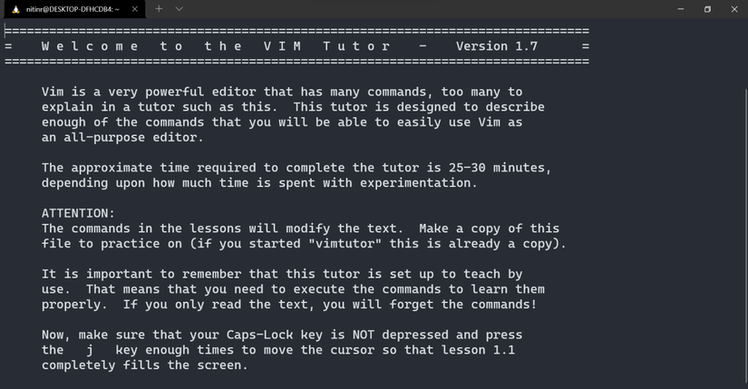 Vimtutor on Linux terminal