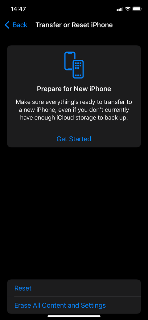 Transfer or reset iPhone.