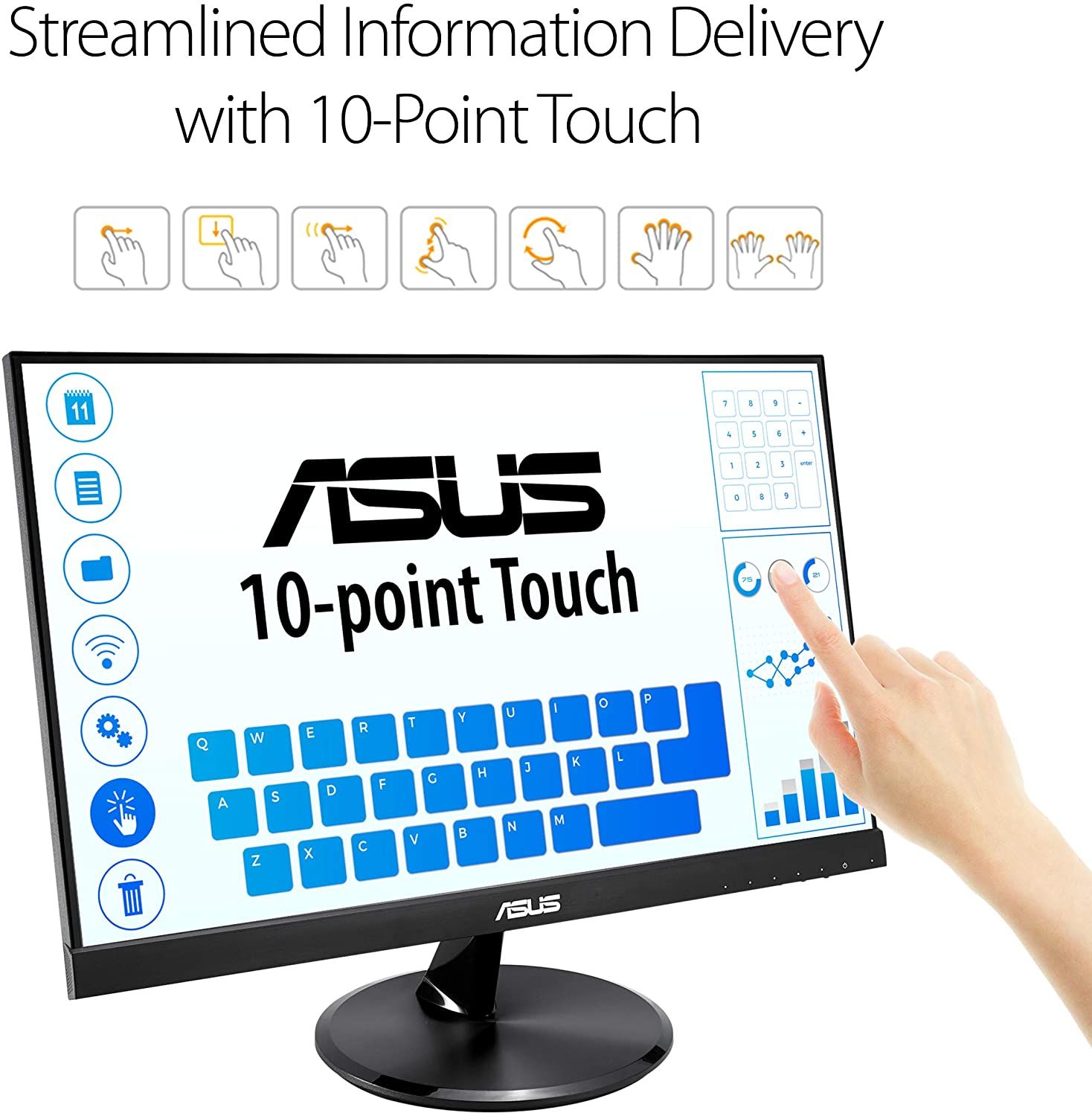 A visual showing multi-touch features of ASUS VT229H