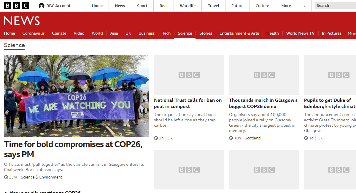 Screenshot of BBC Science Website