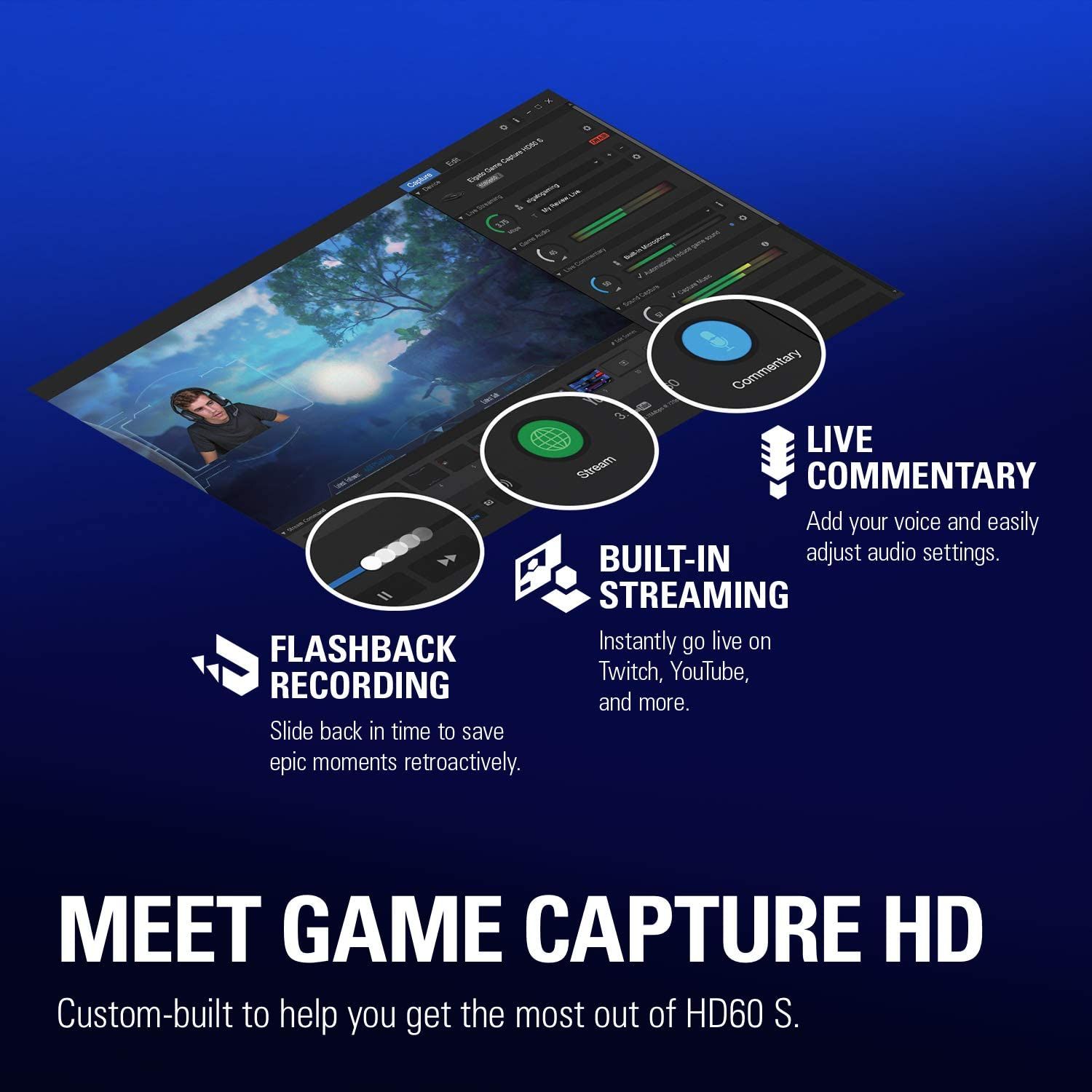A visual showing extra features of Elgato HD60 S