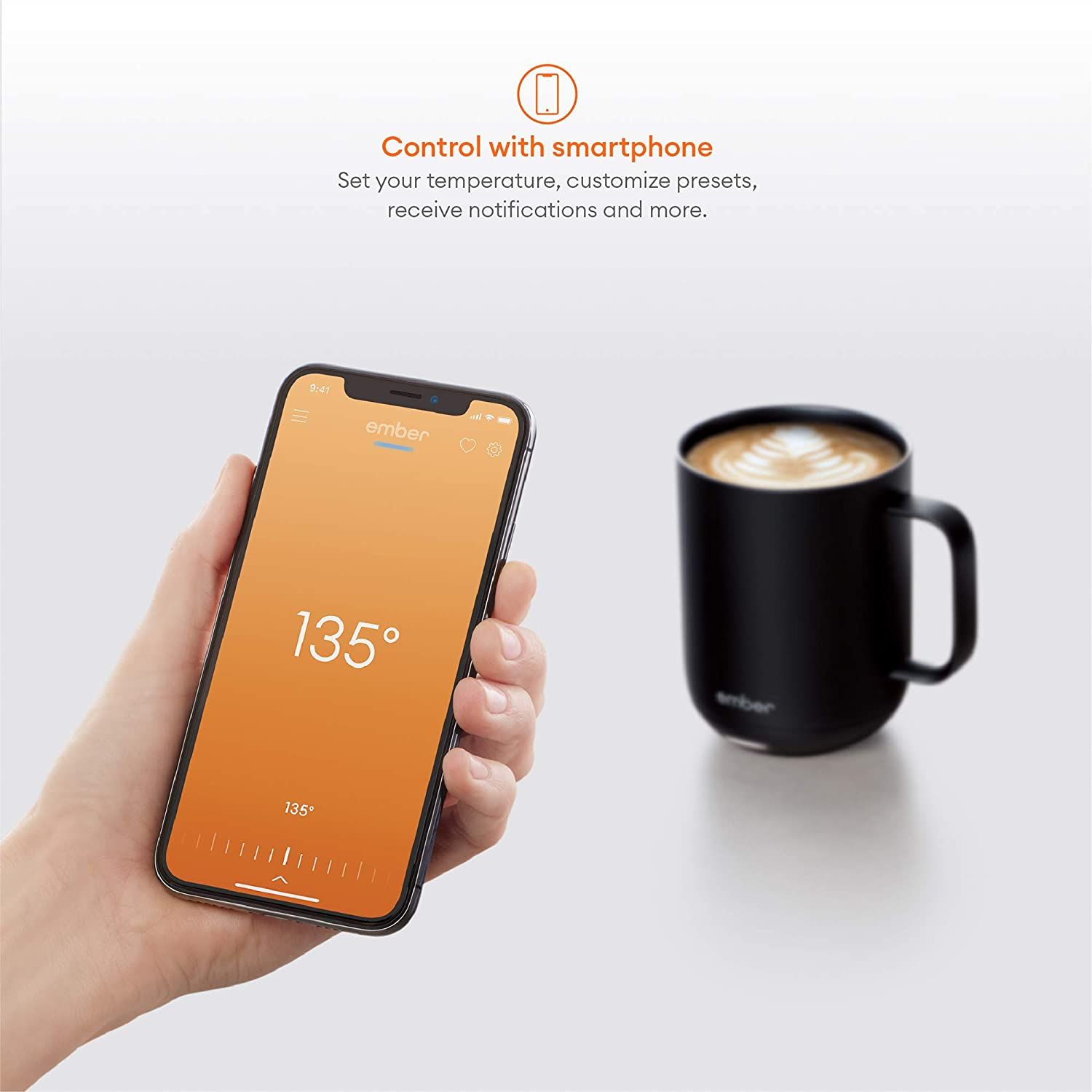 A visual for the Ember Smart Mug connected with smartphone app