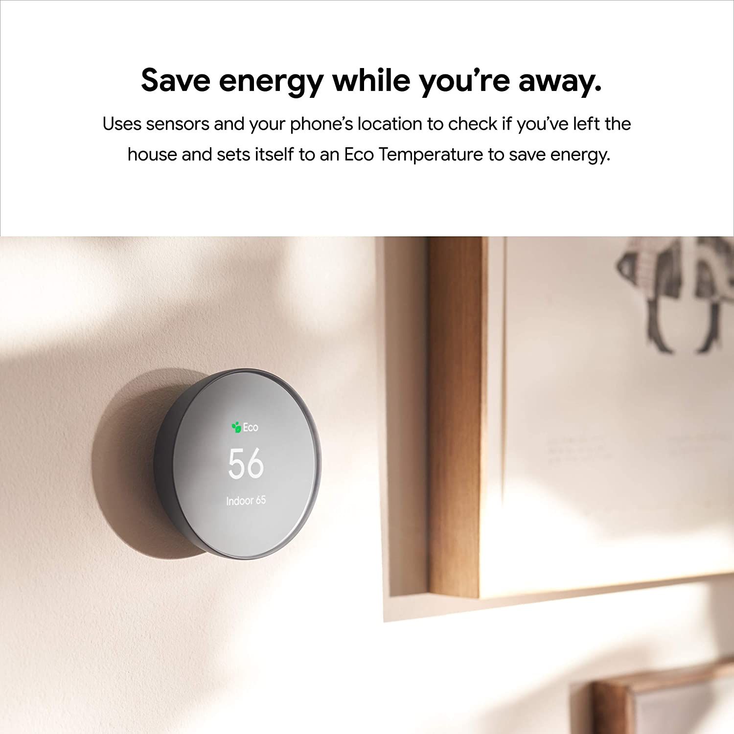 A visual showing Google Nest Thermostat's energy saving feature