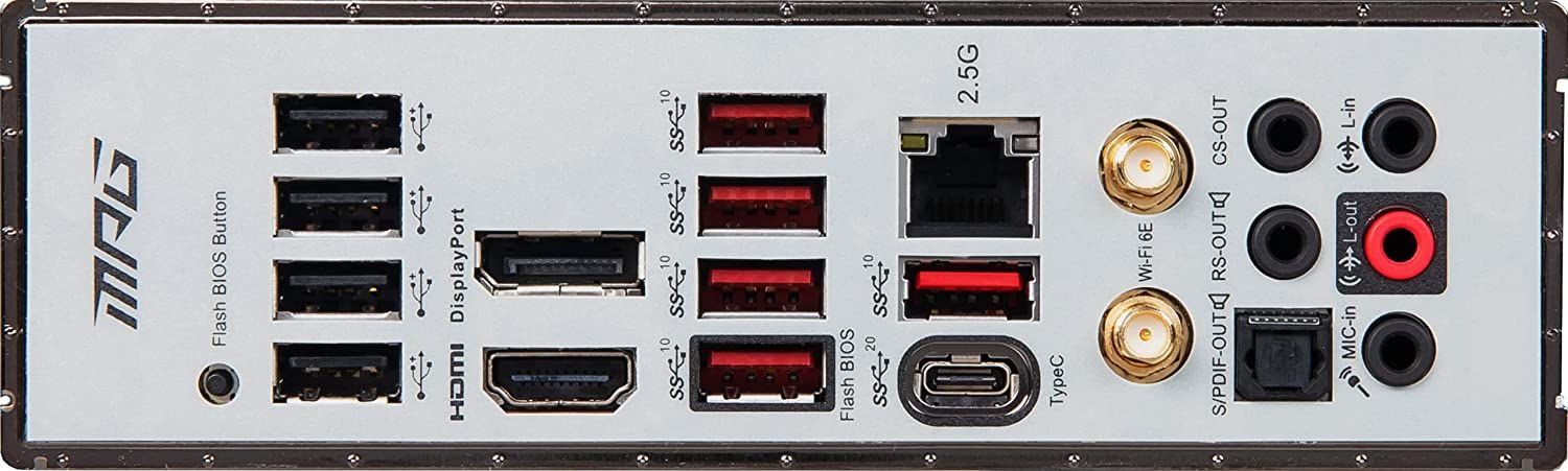 A visual of the back-panel of the MSI Z690 Force WiFi