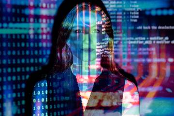 Woman's image with coding overlap