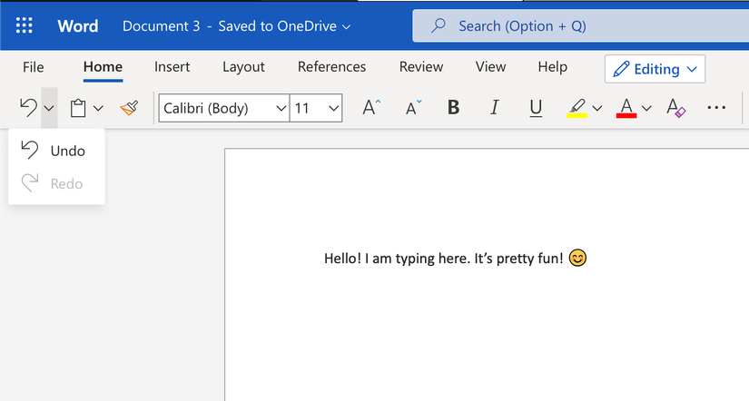 Undo and redo buttons visible in Word on Mac