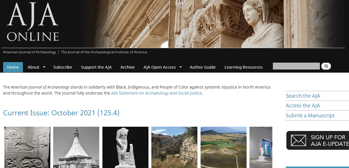 Screenshot of American journal of archaeology website