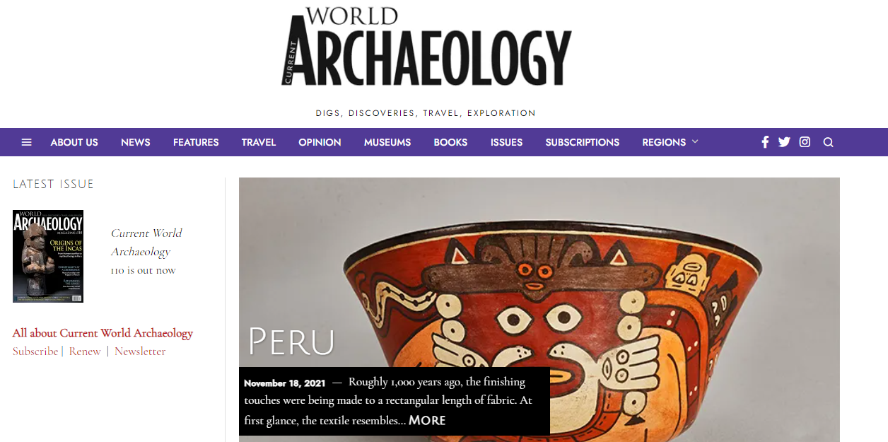 Screenshot of current world archaeology website