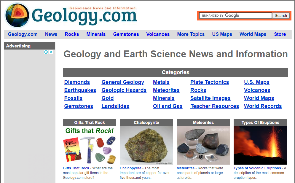 Screenshot of Geology.com Website