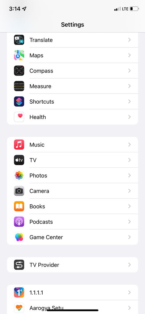 iPhone Settings screen showing the Camera option