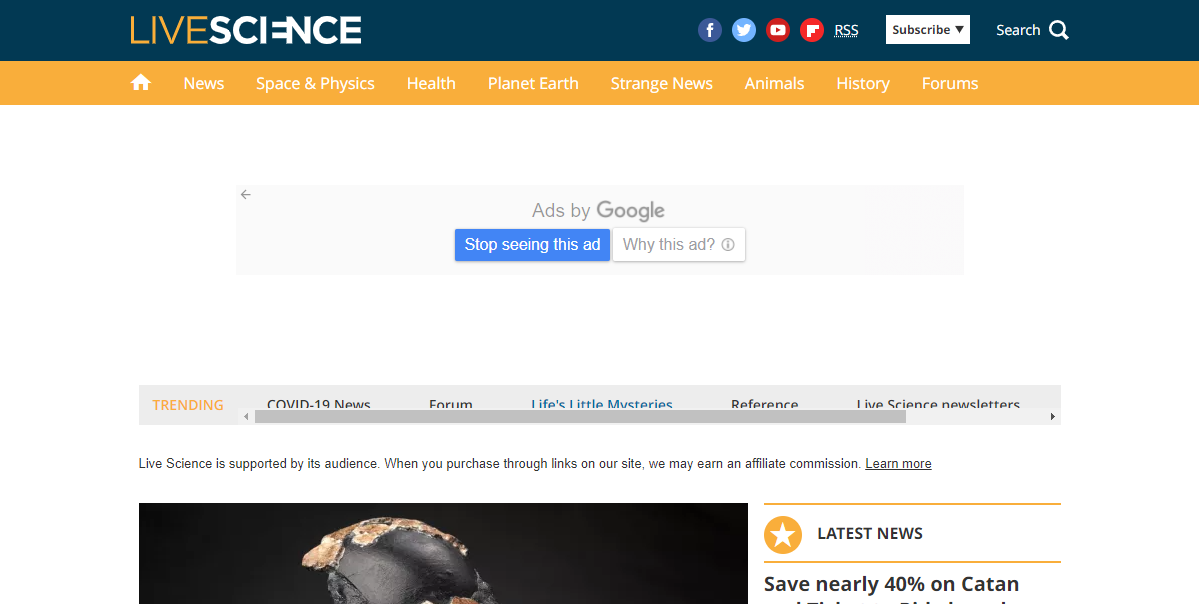 Screenshot of Live Science Website