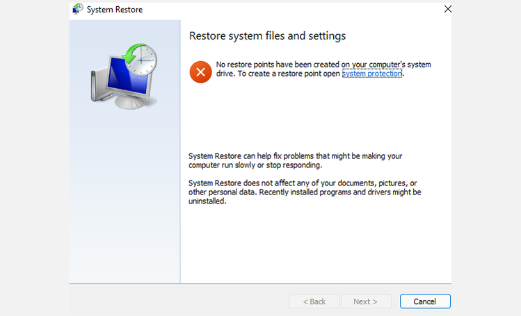 system has no restore points