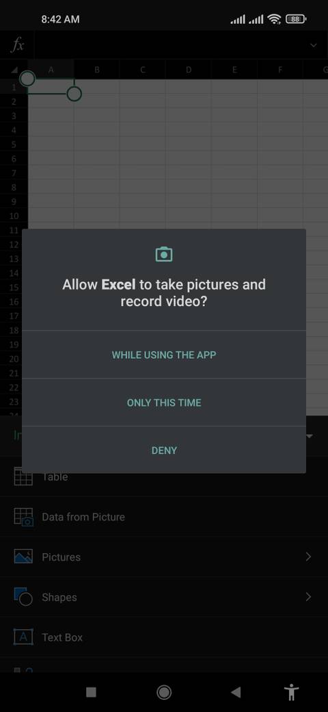 Excel tap to grant permission