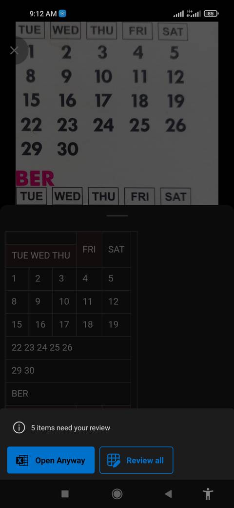 Excel tap Open Anyway or Review All