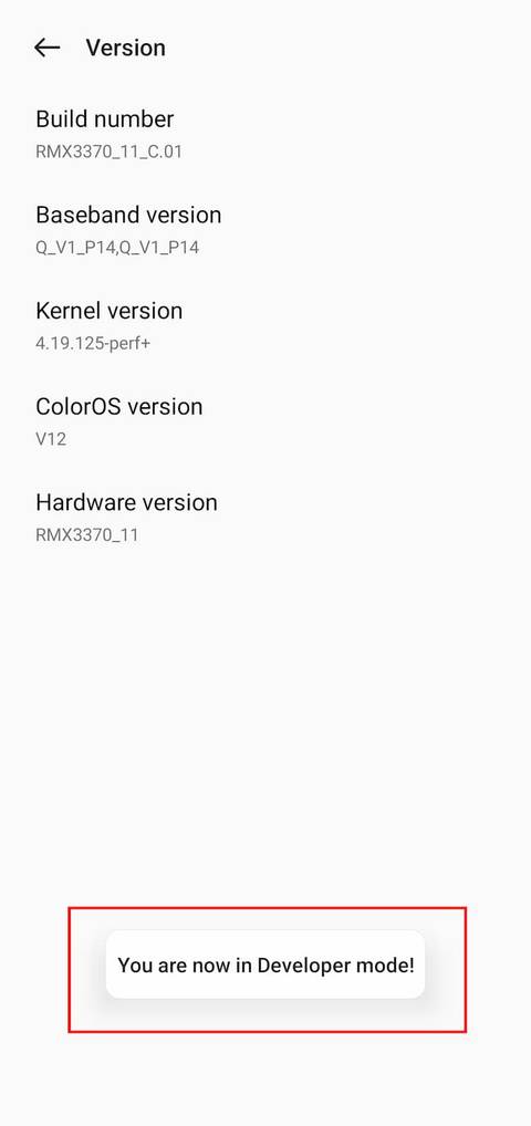 Android version settins page