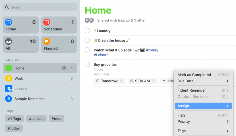 How to Assign Tasks to People With Reminders on a Mac