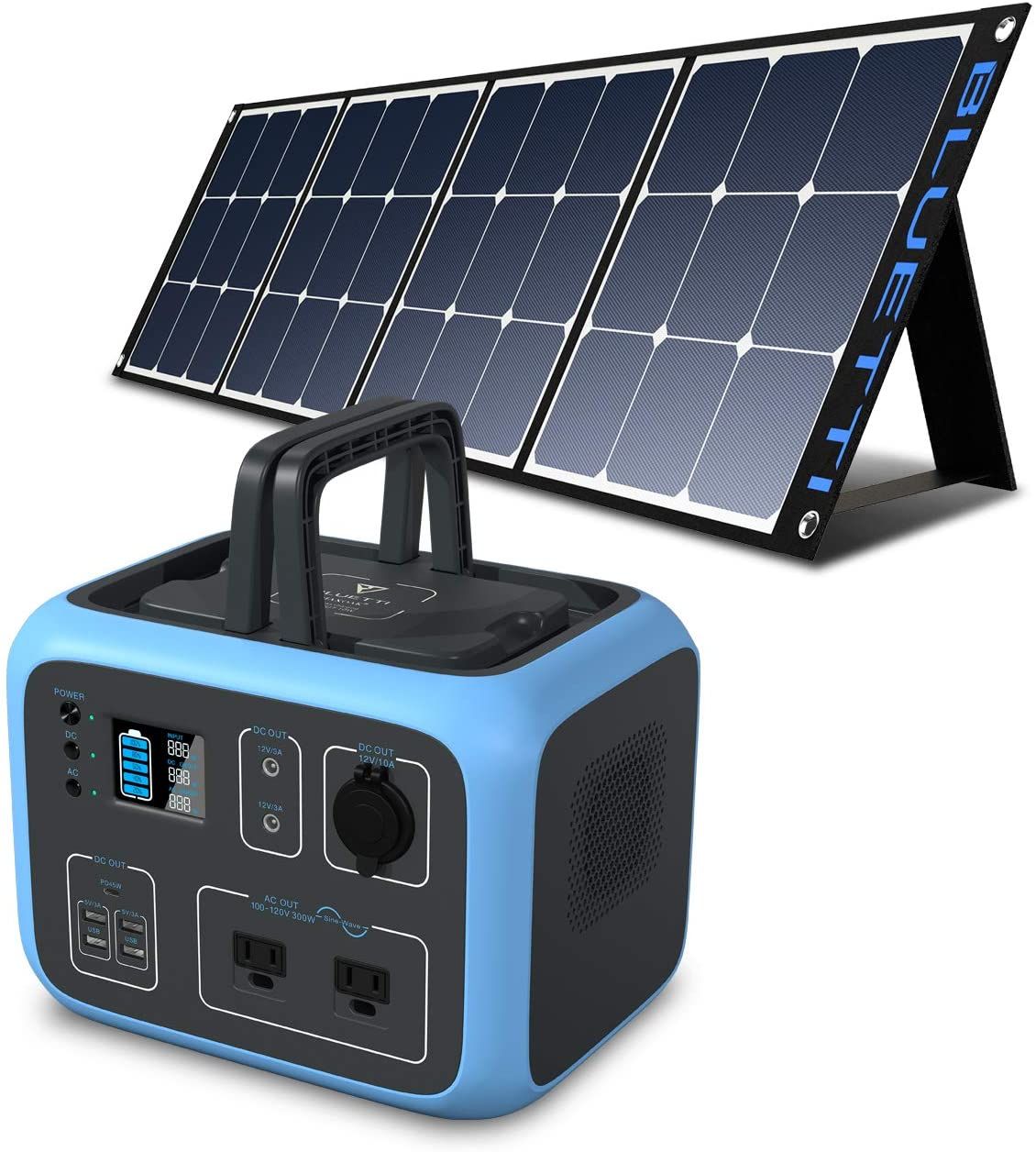 BLUETTI AC50S Portable Solar Generator and solar panels