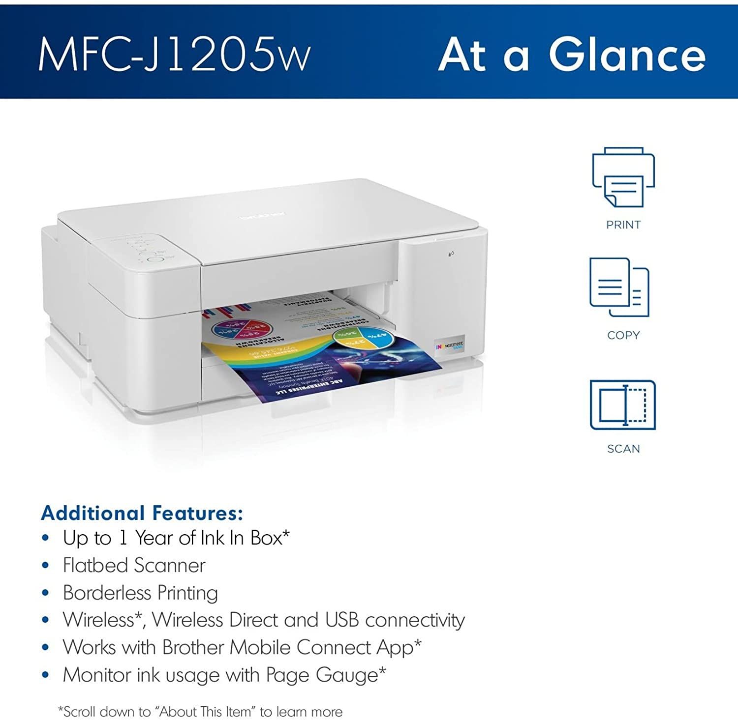 Brother MFC-J1205W Wireless Color Inkjet printer features