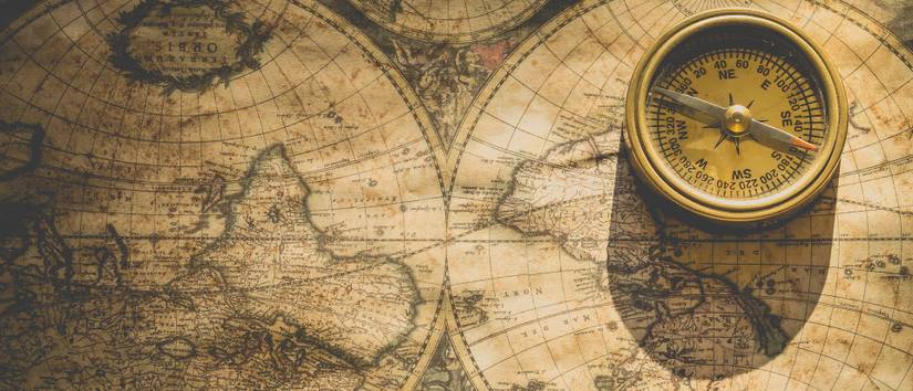 Compass on a map