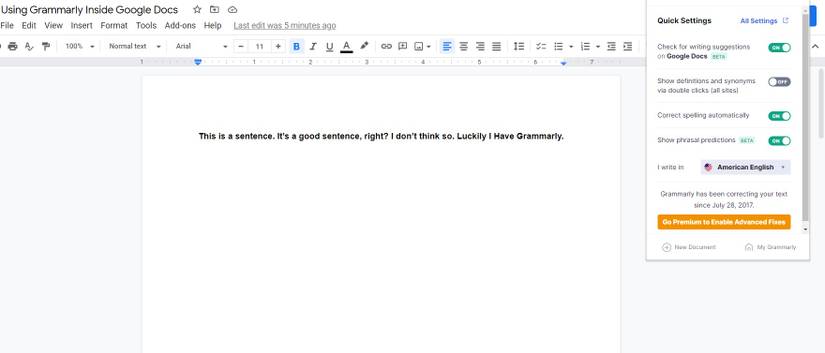 Image shows how to enable Grammarly inside Chrome