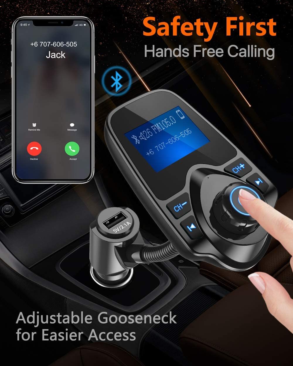 Nulaxy KM18 Car Bluetooth FM Transmitter hands-free calling