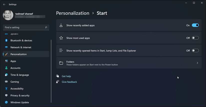 Remove recently used files recommended Windows 11