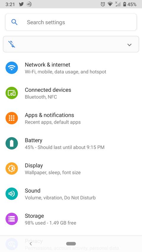 Android settings screenshot