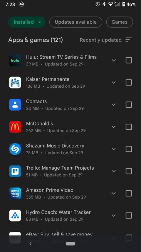 play store apps & games menu