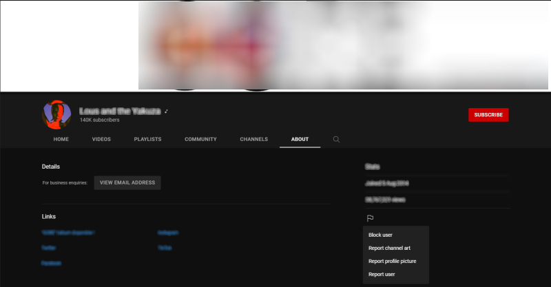 YouTube report a channel click Report user
