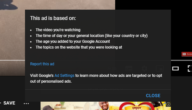 YouTube report an ad
