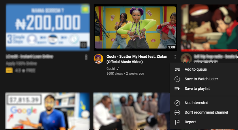 YouTube report thumbnail click Report