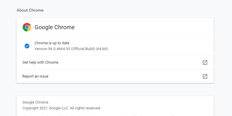 Chrome Update Page