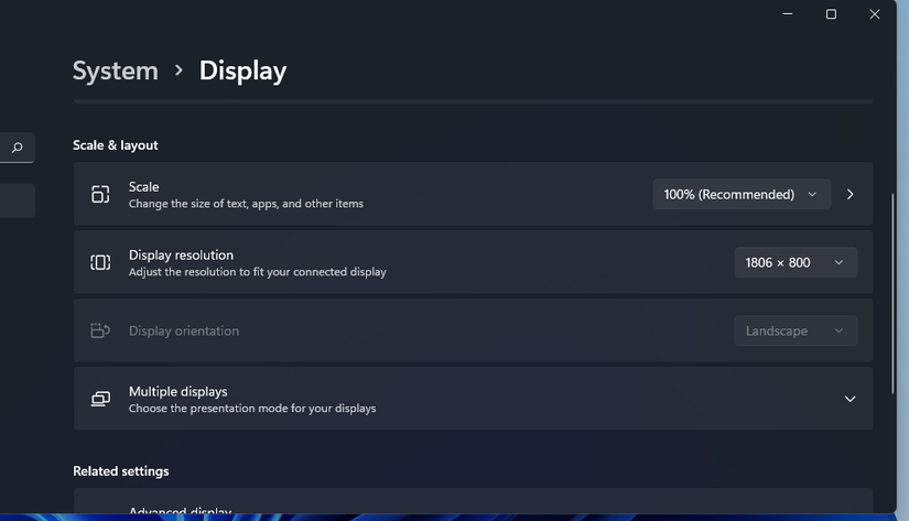 Windows 11 display settings resolution dropdown recommended option screenshot