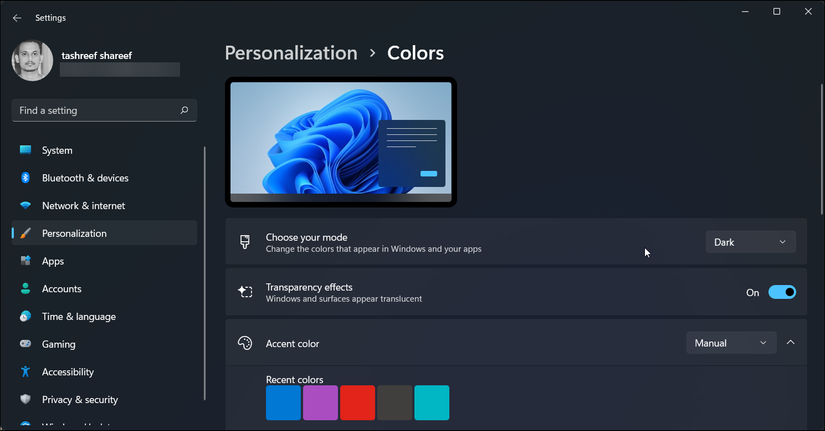 enable dark mode windows 11